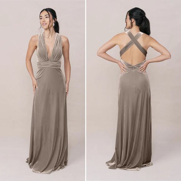 Revelry Dylan Velvet Dress 6 Silver Sage Gown Formal Sleeveless - Picture 8 of 8